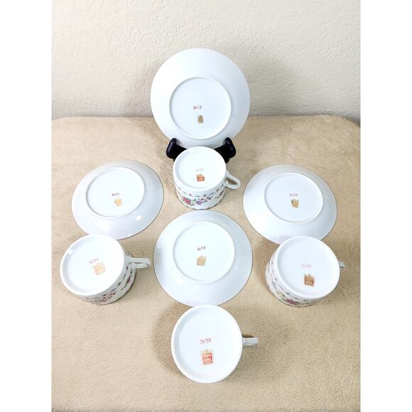 Lipper And Mann Teacup & Saucer 5 1/2" Pink Roses Gold Trim 4 Sets Japan Vintage - Picture 12 of 13